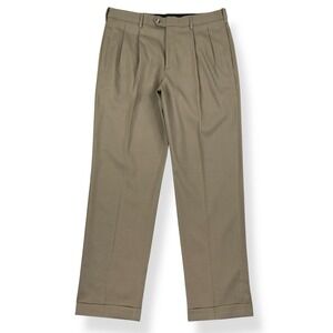 Savane Pants Men 34x32 (ACTUAL 34x31) Brown Pleat Cuff Stretch Crosshatch NWT